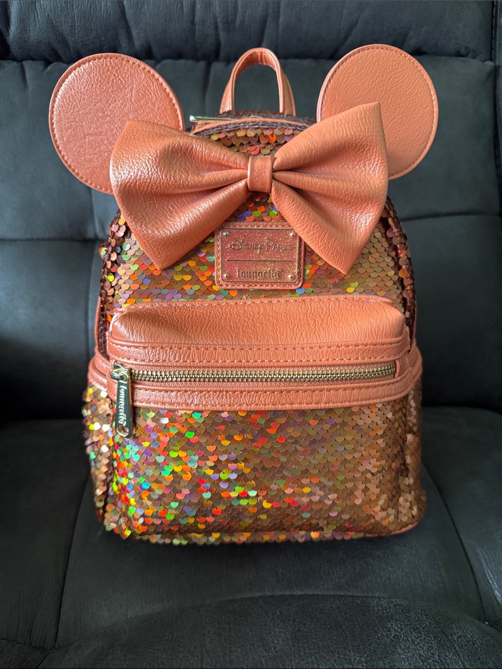 Loungefly Kids Copper Sequin Minnie Ear Mini Backpack